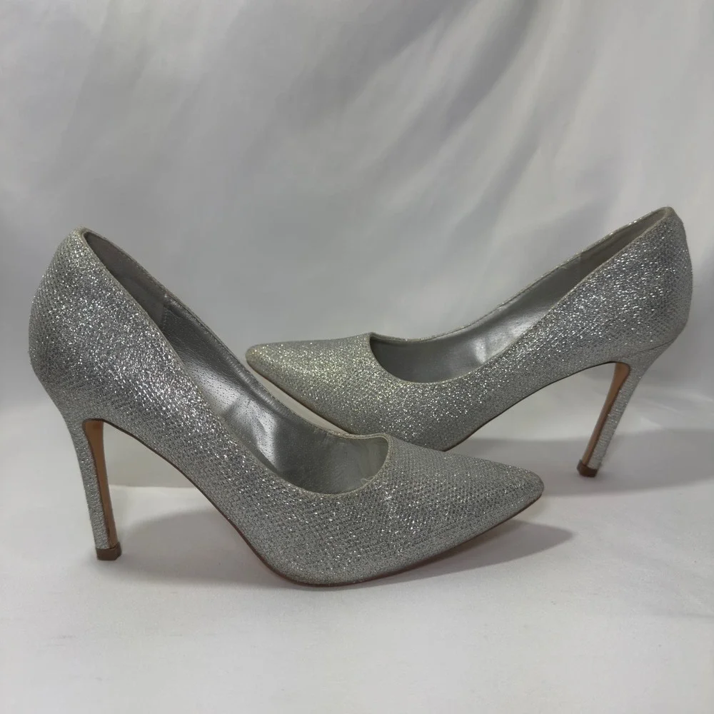 Dream Pairs CHRISTIAN Silver Glitter Pointed Toe Stiletto Heels Women's‎ Size 8